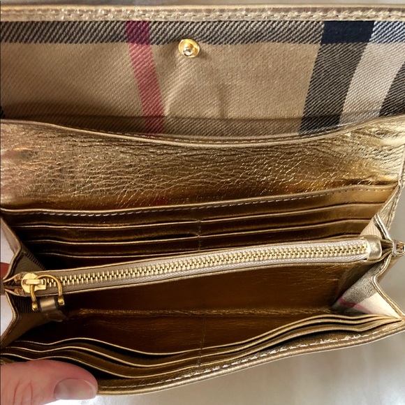 Burberry Gold Metallic Leather Wallet Wallets - Main Image